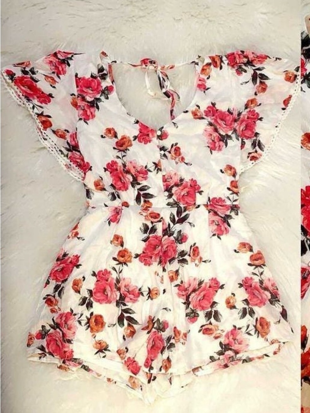 Trixxi White Romper with Pink & Coral Floral Print